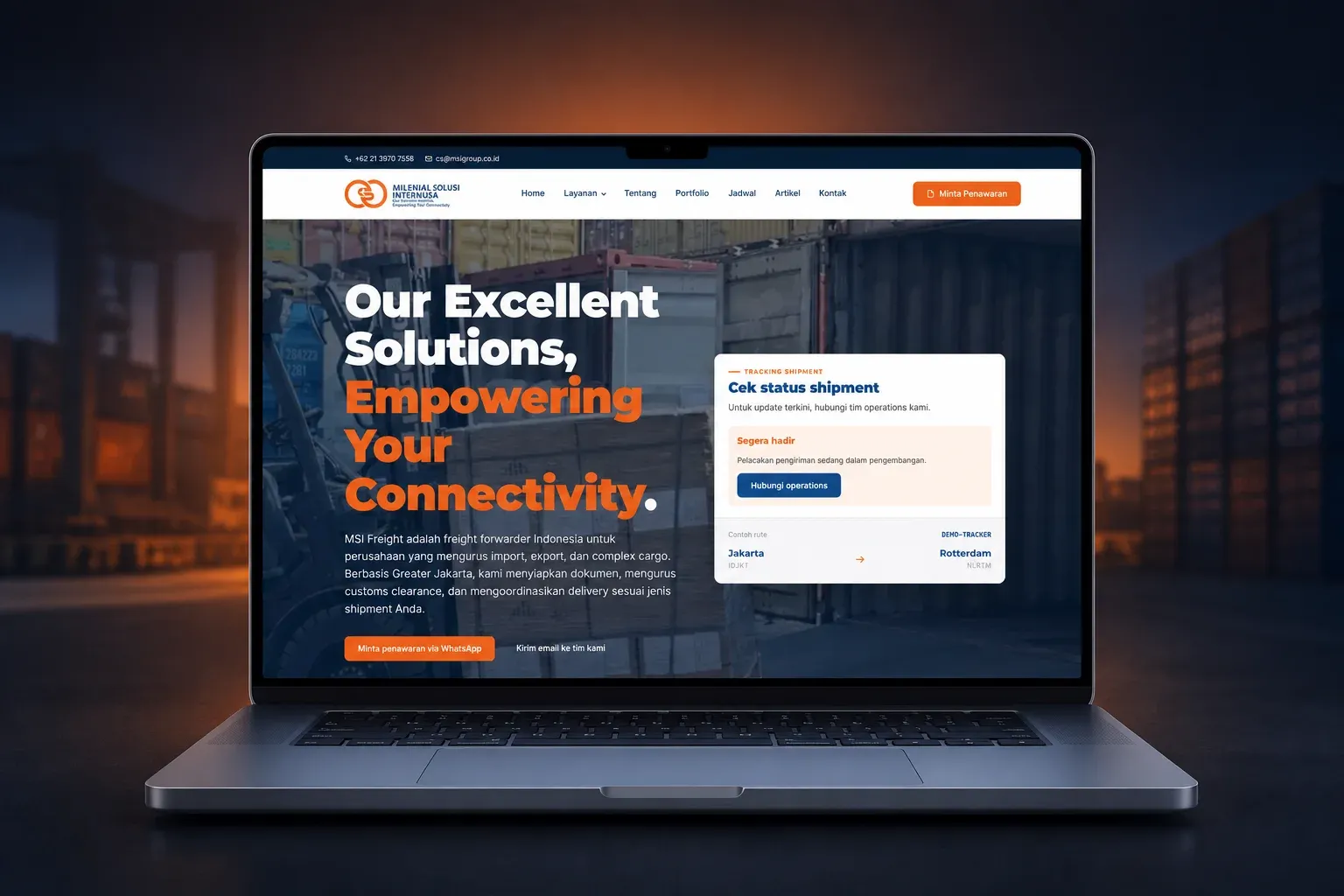 Mockup laptop homepage exportimportdept.com dengan WordPress custom theme