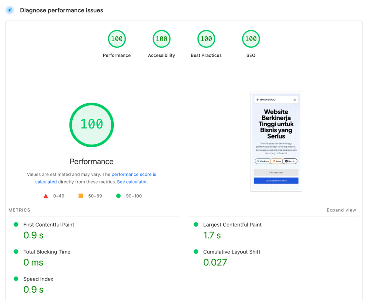 Harun Studio setelah migrasi ke Astro.js