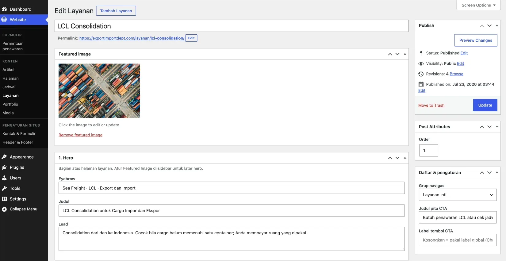 Editor layanan LCL Consolidation pada WordPress MSI Editor layanan LCL Consolidation pada WordPress MSI
